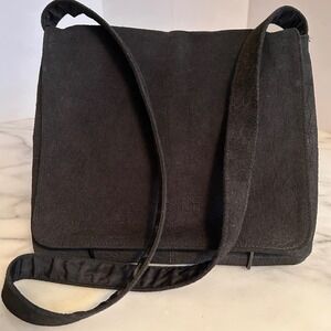 Kenneth Cole Reaction Black Suede Leather Vintage Messenger Bag Purse